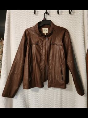 Maralyn & ME  Brown FAUX Leather Moto Jacket sizw 3x